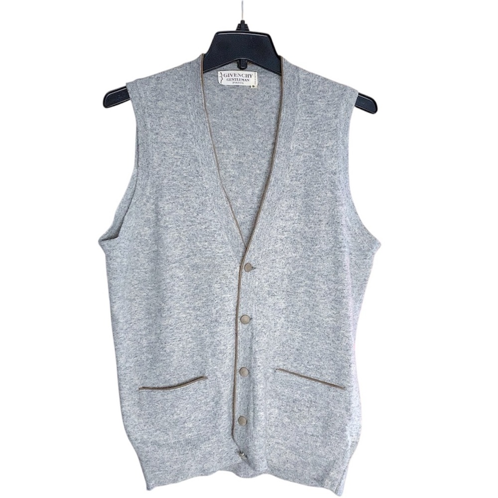 Vintage Givenchy Gentleman Paris Lamb’s Wool Sweater Vest in Heather Grey